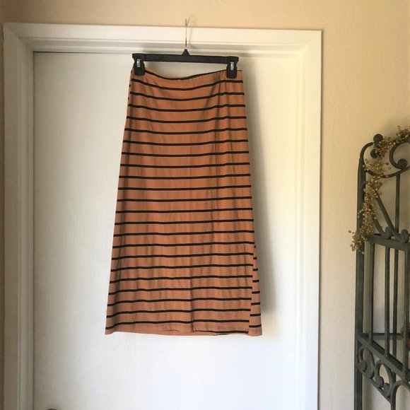 Lush Black and Carmel Colored Striped Pencil Skirt - Picture 5 of 6